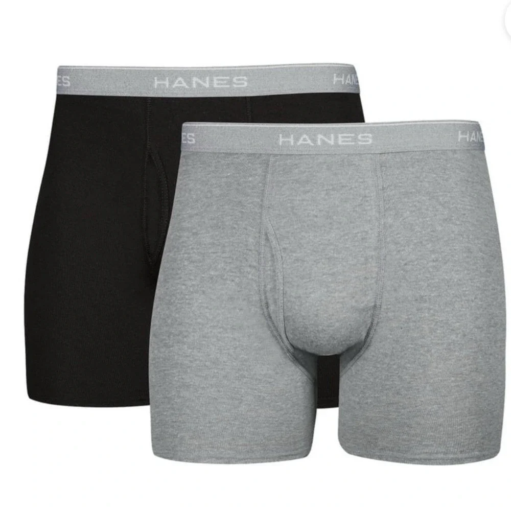 Bundle of 2 Hanes Tagless Boxer Briefs‎ 2-Pack Cotton Gray Black Men's XL NWT
